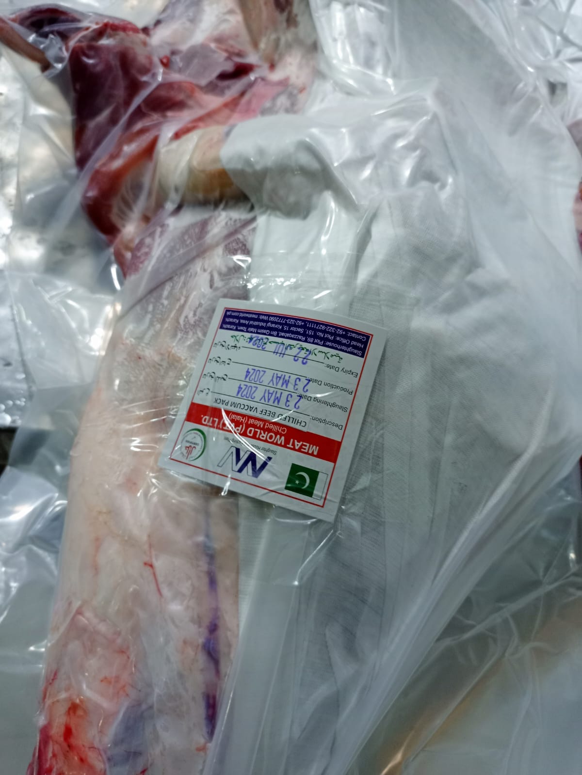 Halal chilled beef vacuum pack label Pakistan export meat world